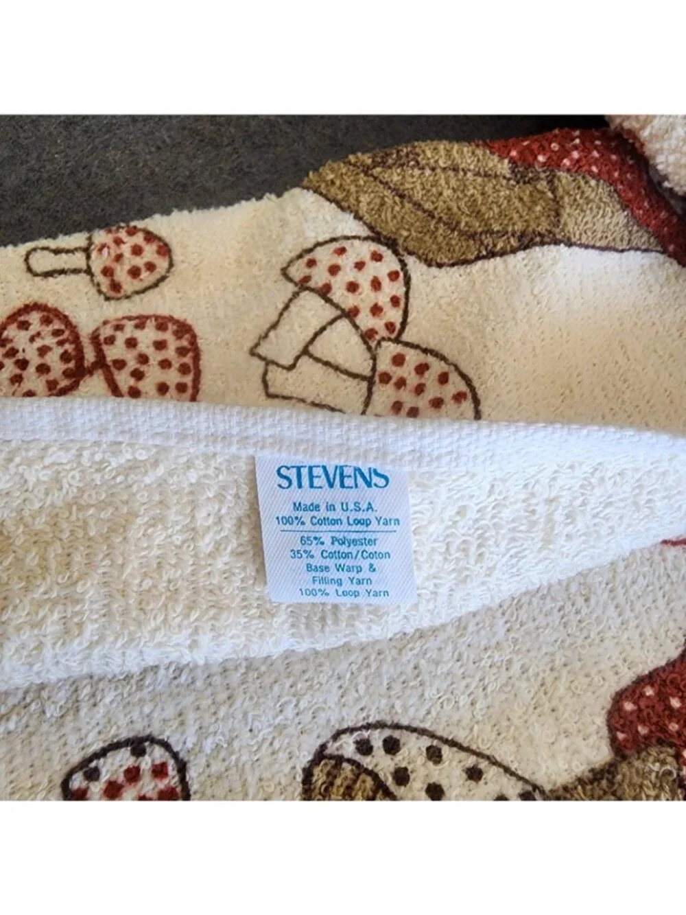 Vtg 70s Mushroom Basket & Vegetables Terry Cloth Kitchen Hand Towels Set Of 2
